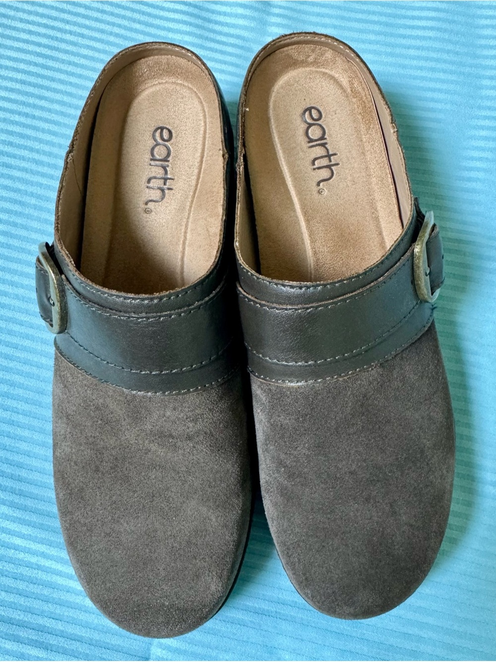 Earth Kulla Clog Dark Brown Suede Slip-On Shoes with Buckle Accent
